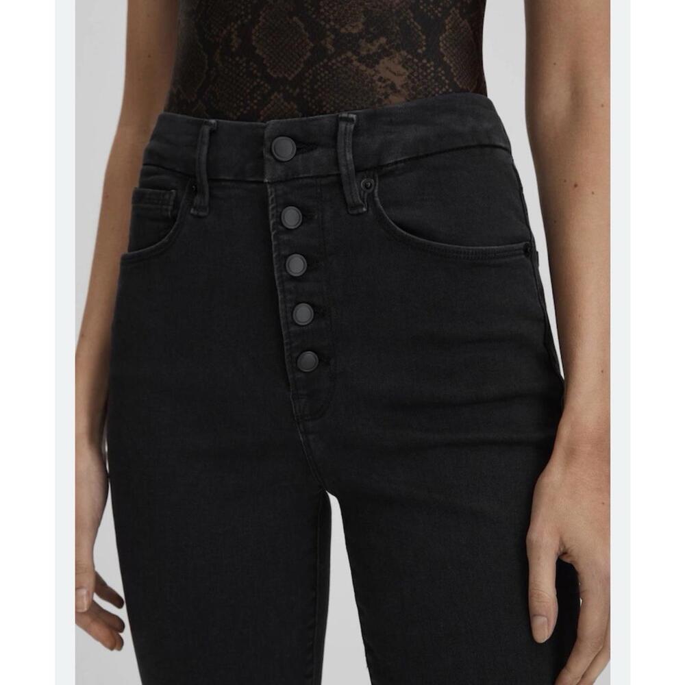 Good American Black 307 High Rise Button Fly Skinny Jeans Size 10/30